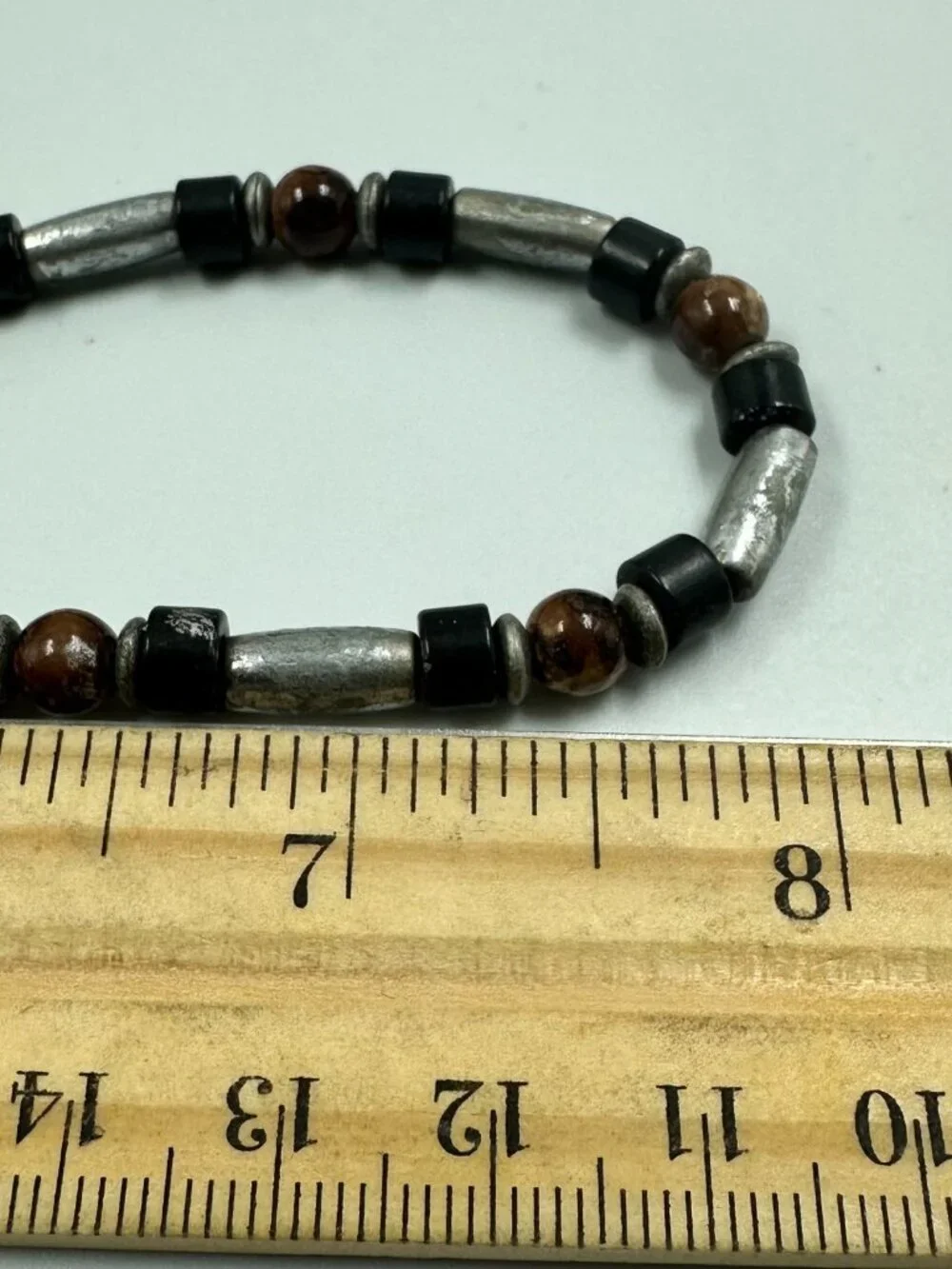 3/$30 Mens Necklace Silver Tone Tube Beads Black Brown Rustic Beaded 16 Inch